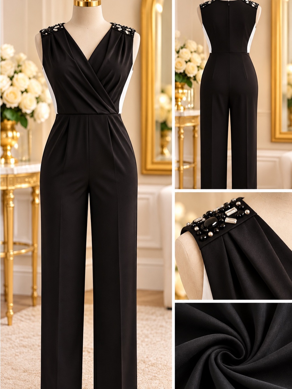 Embellished Black Straight Leg Jumpsuit